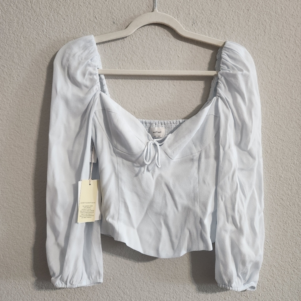 Aritzia Wilfred NWT Novella Puff Sleeve Blouse in light blue size small